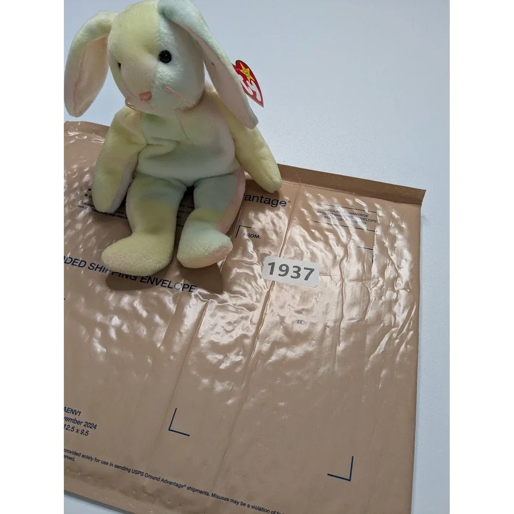 Plush Toy Ty Kids Small Green Hippie Bunny Rabbit Pastel Tie-Dye Beanie Baby